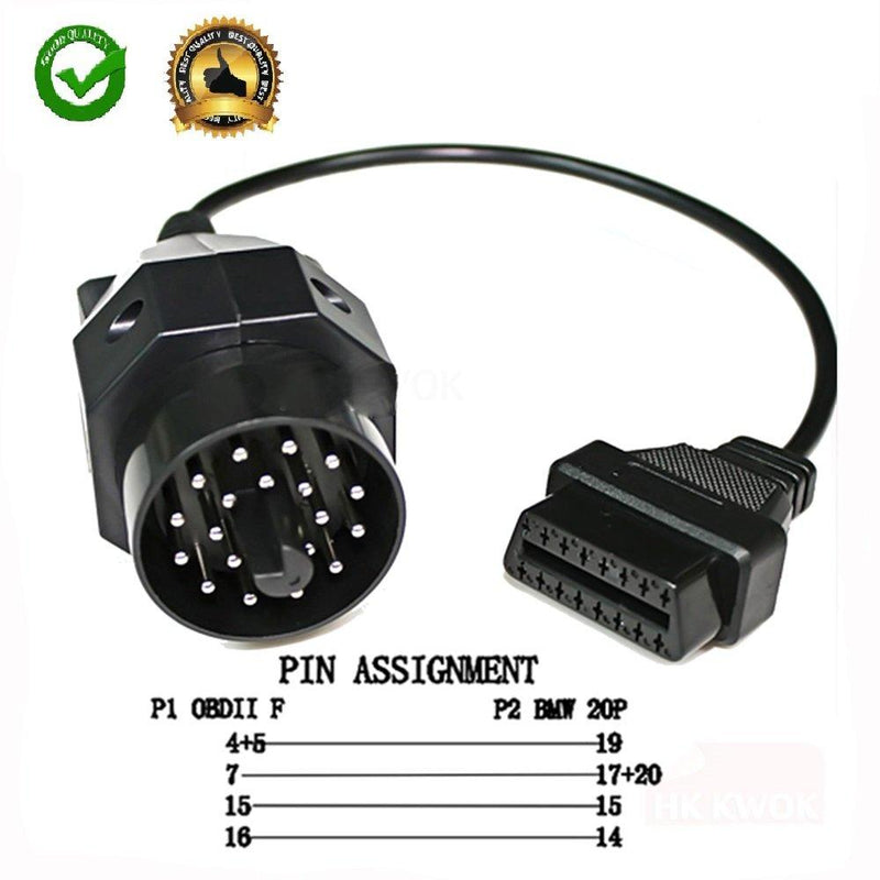 AntiBreak 20 Pin OBD OBD2 16 Pin Connector 20PIN OBD to 16PIN Diagnostic Adapter Cable Female Adapter Connector Cable for 20 Pin E31 E32 E34 E36 E39 E38 E53 X 5 Z3