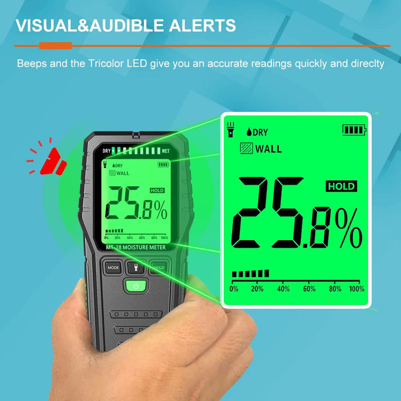 Pinless Wood Moisture Meters Drywall Mold Moisture Detector for Lumber Concrete Building -Wall Moisture Sensor Digital Humidity Tester for Firewood (Pinless) Pinless