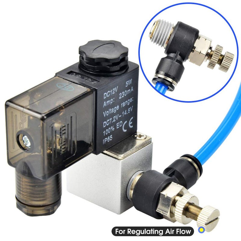 TAILONZ PNEUMATIC 3 Pack SL-1/4-N2 Push to Connect Air Line Fitting Air Flow Control Valve 1/4 Inch od 1/4 Inch Npt Elbow 90 Degree Air Speed Control Valve Fitting Push Lock 1/4"OD1/4"NPT