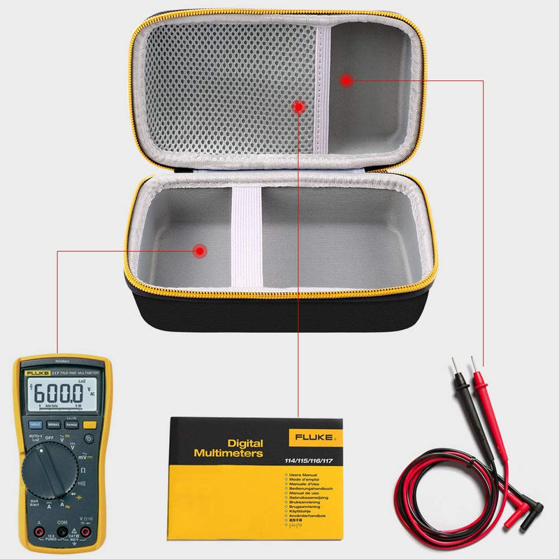 Hard Case for Fluke 117/115/116 Electricians True RMS Digital Multimeter, Protective Carrying Storage Bag with Accessories Mesh Pocket, By COMECASE