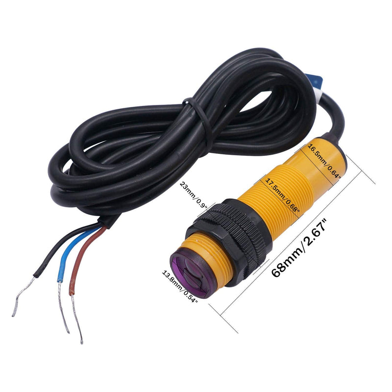 Taiss/30 cm Adjustable M18 Diffuse photoelectric Switch Sensor Optical dc Three Lines NPN NC(Normally Closed) Proximity Switch 6-36VDC E3F-DS30B2