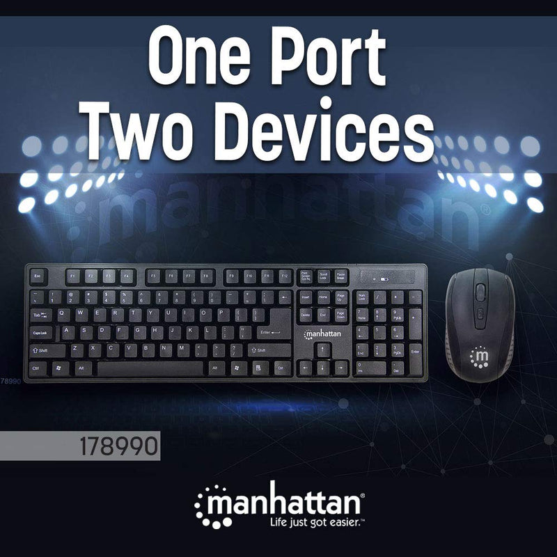 Manhattan Wireless Keyboard and Mouse Combo - Full-Size USB Wireless Keyboard Mouse Set with 2.4GHz Dongle for PC Computer Laptop - Compatible with Windows and Mac â€“ 3 Year Warranty - Black 178990