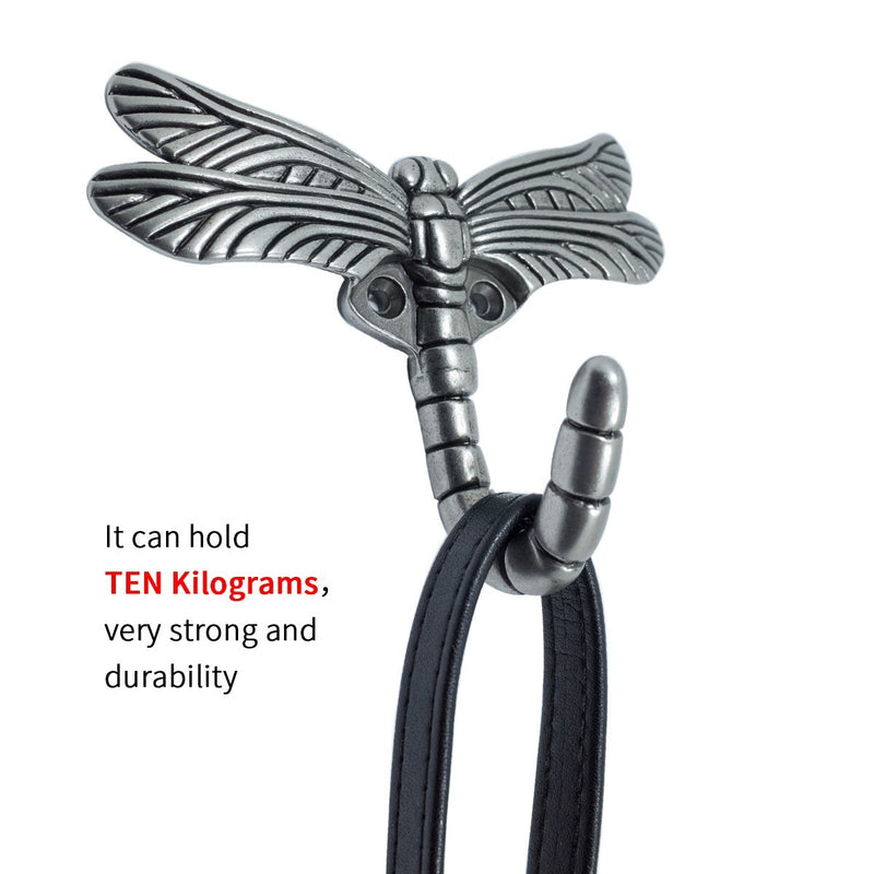 Dragonfly Wall Mounted Hanger Hooks - Decorative Heavy Duty Coat Tower Shower Curtain Robe Hooks with Screws for Clothes, Hat, Bags, Key(Pack of 4)