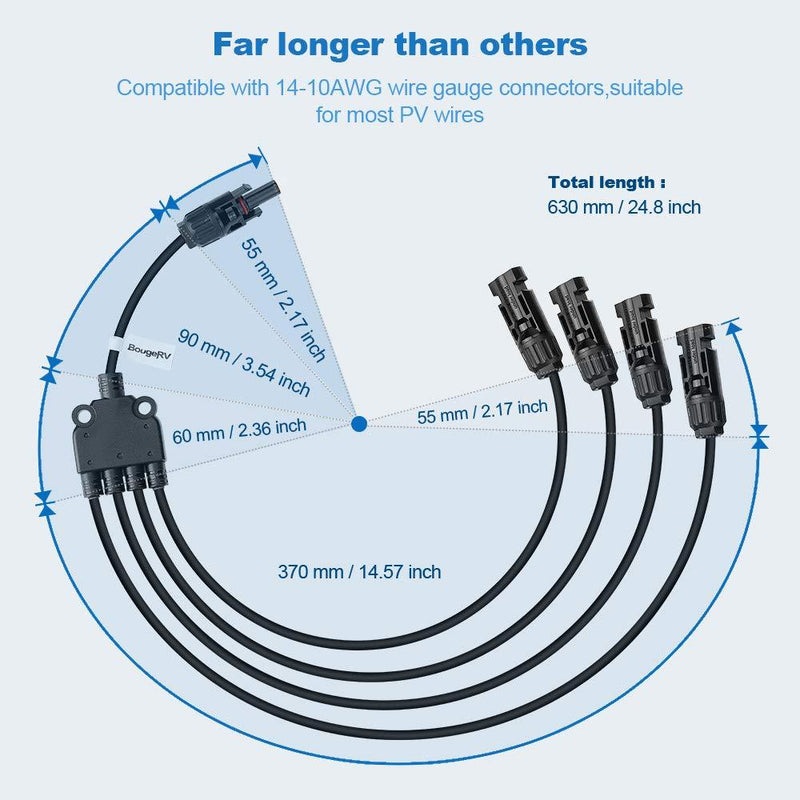 BougeRV Solar Y Branch Connectors Extra Long Solar Panel Parallel Connectors 1 to 4 Solar Cable Wire Plug Tool Kit (M/FFFF and F/MMMM) 1 Pair M/FFFF and F/MMMM