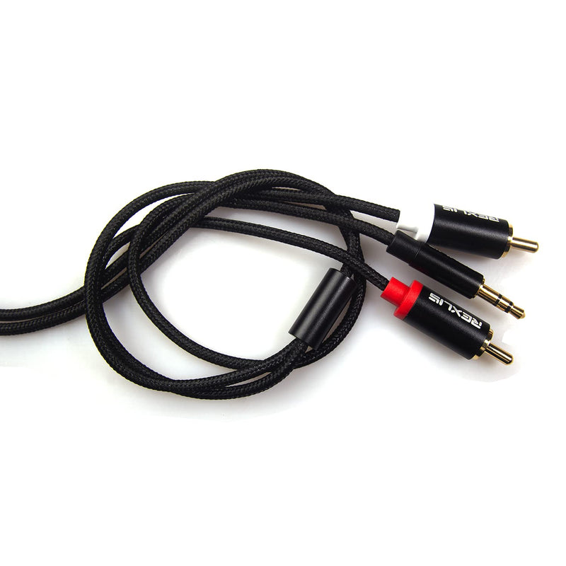 REXUS RCA Audio Cable 6 feet (1.8 M), 3.5mm Male to 2-Male RCA Stereo Audio Adapter Aux Cable Gold Plated Copper Aluminum Protect Shell(RCA35H18) Black