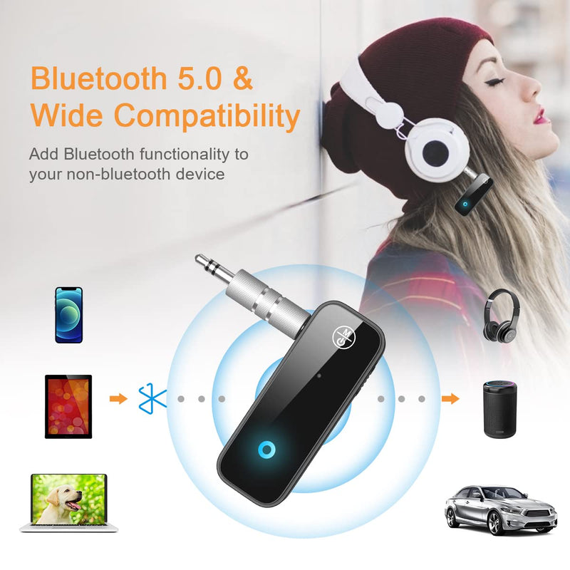JXTZ (Upgraded) Bluetooth AUX Adpater for Car, Bluetooth Transmitter and Receiver, 3.5mm Aux Bluetooth Car Adapter, Wireless Audio Receiver for Car Stereo/Home Stereo/Headphones/Speaker/Laptop/TV Glossy Black