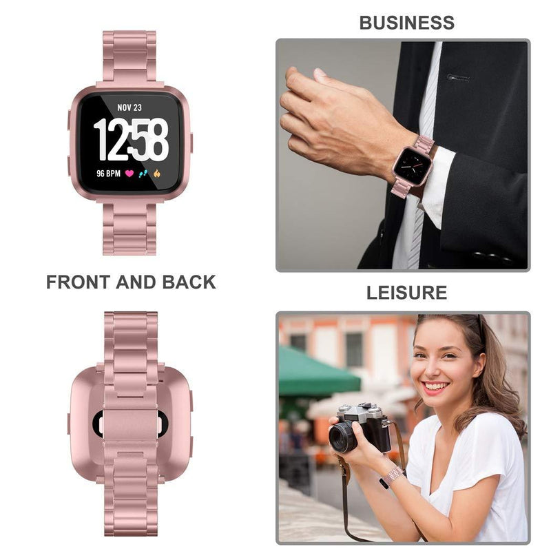 Wearlizer Stainless Steel Compatible for Fitbit Versa/Versa 2 /Versa Lite/Versa SE Bands Women Men,Ultra-Thin Lightweight Replacement Compatible for Fitbit Versa RoseGold