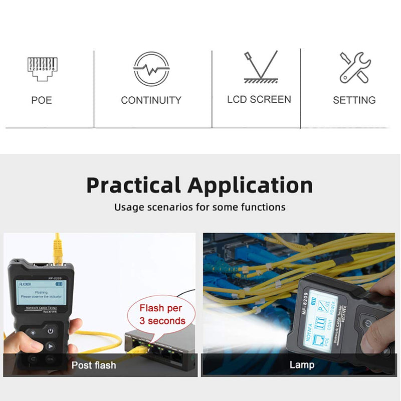 Network Cable Tester, Poe Cable Tester for CAT5e/CAT6/CAT6a, Ethernet Network Tester with NCV, NF-8209 Network Cable Tracker, Test Fault Distance Location and Length Measurement by TDR