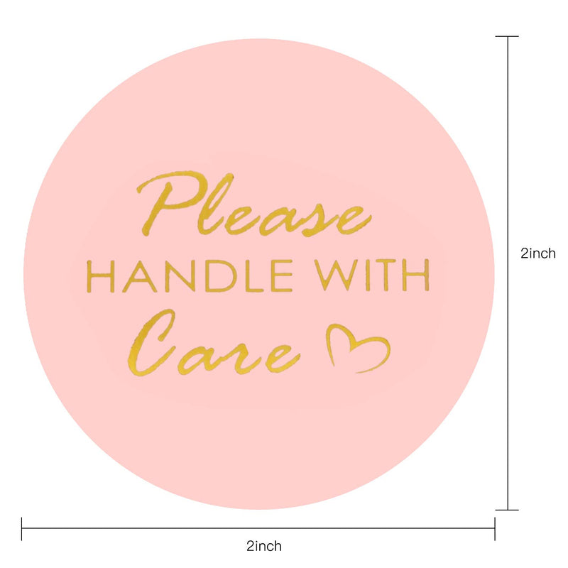 WRAPAHOLIC Please Handle with Care Stickers - Gold Foil Business Thank You Stickers, Shipping Stickers - 2 x 2 Inch 500 Total Labels Pink