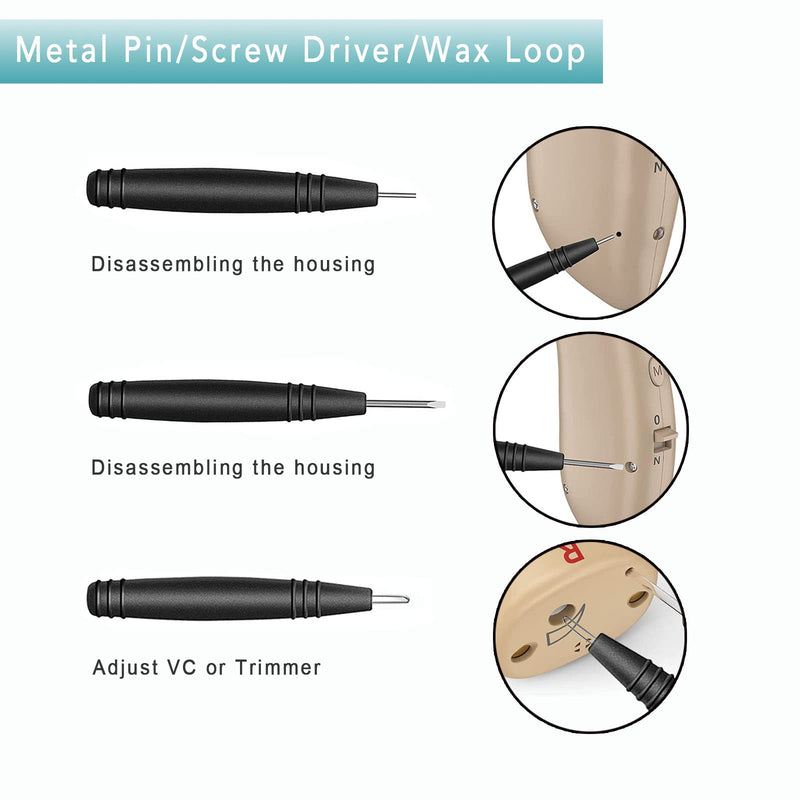 8 Pieces Hearing Aid Case Pocket Size with Cleaning Cloth Brush Tools for Sound Amplifier(Black)