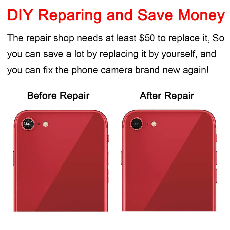 Perzework OEM Back Rear Camera Lens Glass Replacement Suitable for iPhone SE 2020 / SE 2022/8 / 7 with pre-Installed Adhesive and Reparing Toolkit