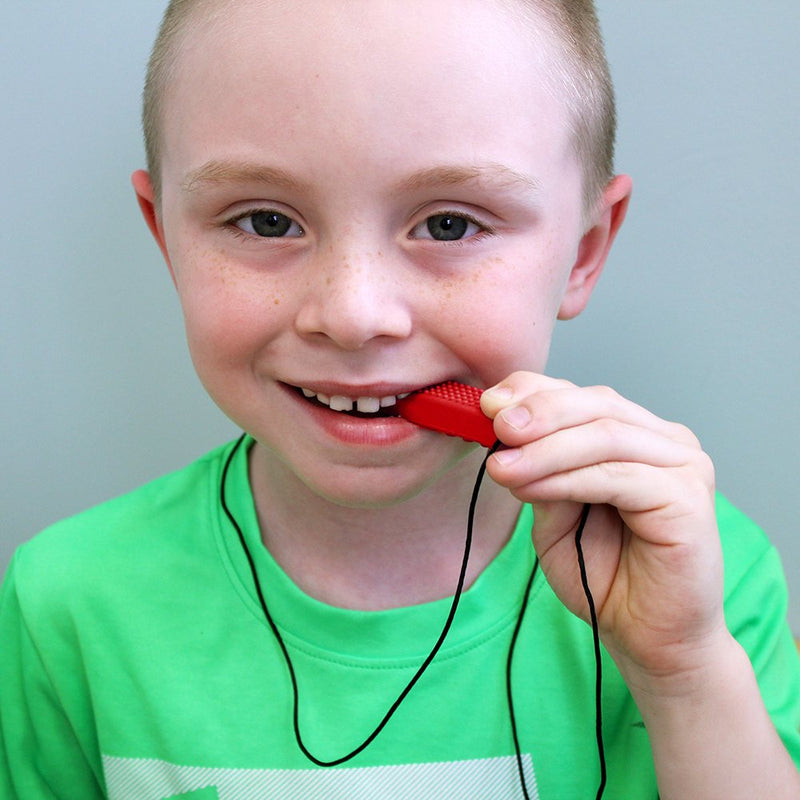 ARK's Brick Stick Textured Chew Necklace Made in The USA (Soft - for MILD Chewing ONLY, Please Read Description for More Options) - Red