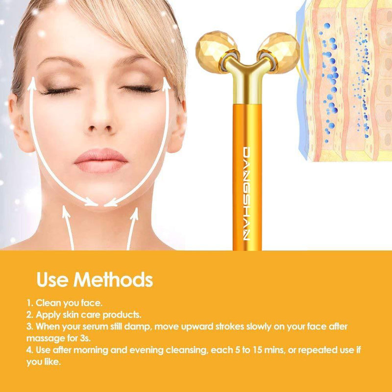 2-IN-1 Beauty Bar 24k Golden Pulse Facial Face Massager, Electric 3D Roller and T Shape Massager Skin Care Tools Gift Set for Face Lift Anti Wrinkles Skin Tightening Face Firming