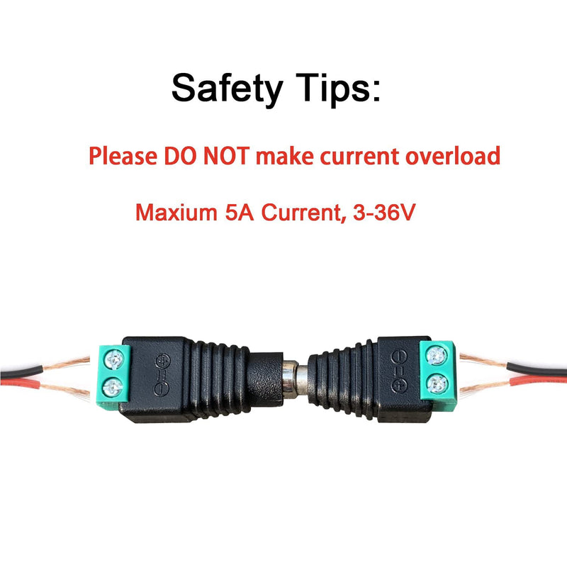 DAYKIT 10 Pairs 12V Male+Female 2.1x5.5MM DC Power Jack Plug Adapter Connector for CCTV Camera