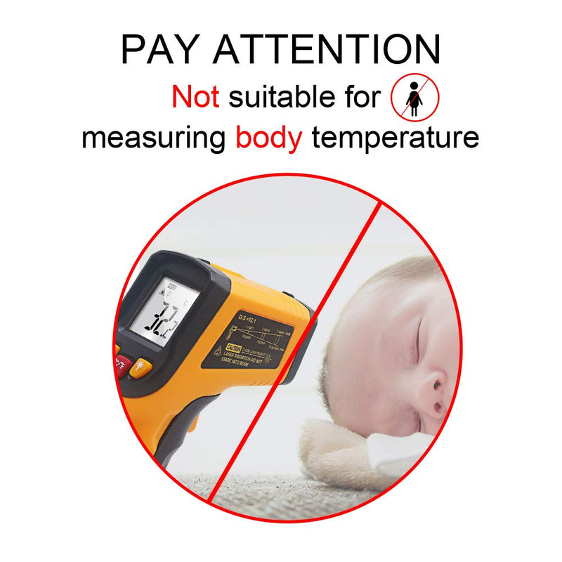 KETOTEK Infrared Thermometer Laser Digital IR Pyrometer Non-Contact Temperature Gun -50°C to 400°C Temperature Meter for Cooking Barbecue Freezer Industry Food Orange