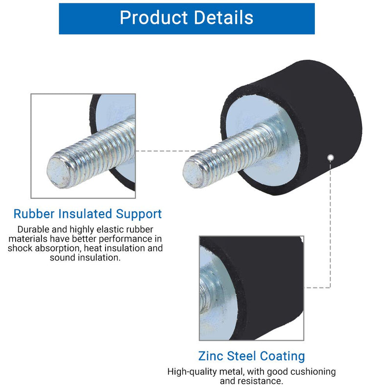Rubber Mounts M6 M8 Cylindrical Rubber Isolator Mounts Shock Absorber Anti Vibration Mount 1/4 Shock Absorption Mount w/Threaded Stud Vibration Isolator Silentblock Car Boat Bobbins, M6 Pack of 4 VD20*15 M6*18