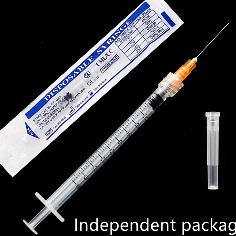 15Pack 1ml/cc Plastic Sterile Syringes with 25Ga and Cap, for Scientific Labs, Industrial Adhesives, Pet and Animal Injector, Individually Package 1ml-25Ga