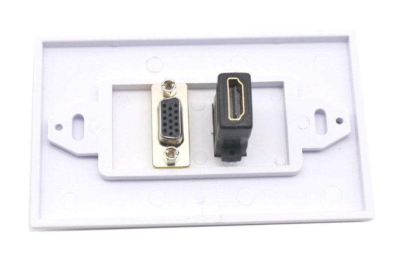 Poyiccot VGA Wall Plates, 1 Port HDMI Female + 1 Port VGA 15P Female AV Wall Outlet Video Socket Face Connector Plate White ABS (1HDMI+1VGA)