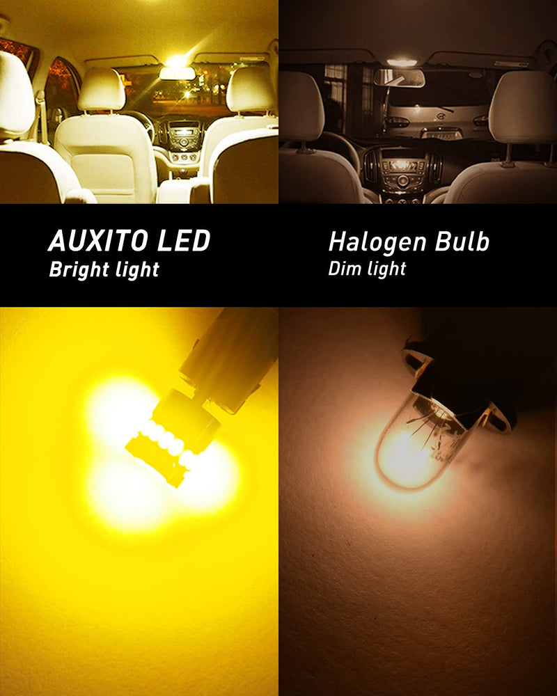 AUXITO 194 LED Light Bulb, Amber Yellow 168 2825 W5W T10 Wedge 24-SMD 3014 Chipsets LED Replacement Bulbs for Car Dome Map License Plate Lights (Pack of 10)