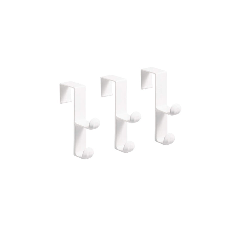 iDesign BPA-Free Plastic Over-The-Door Double Storage Hooks - 1" x 4.5" x 3", White (Pack of 3) Double Hook Set of 3