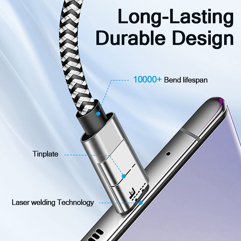 USB Type C Charger Cable 10FT,2Pack USB C Charger Fast Charging Cord Compatible with Samsung Galaxy S9 S10 S10+ S20 A11 A20 A21 A51 A41 A32 A71 Kindle Fire 9th-10th Generation Sliver&Black