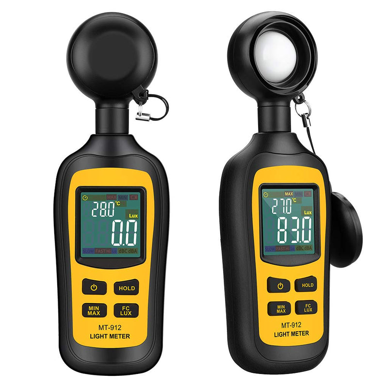 Light Meter Digital Illuminance Meter Handheld Ambient Temperature Measurer, Range up to 200,000 Lux, Luxmeter with 4 Digit Color LCD Screen
