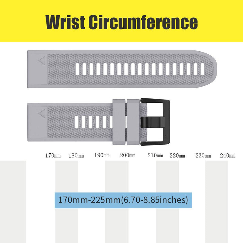 Notocity Compatible Fenix 5X Band 26mm Width Soft Silicone Watch Strap for Fenix 6X/Fenix 7X/Fenix 5X Plus/Fenix 6X Pro/Fenix 3/Fenix 3 HR/Tactix/Descent MK1/D2 Delta PX/D2 Charlie-Gray Gray