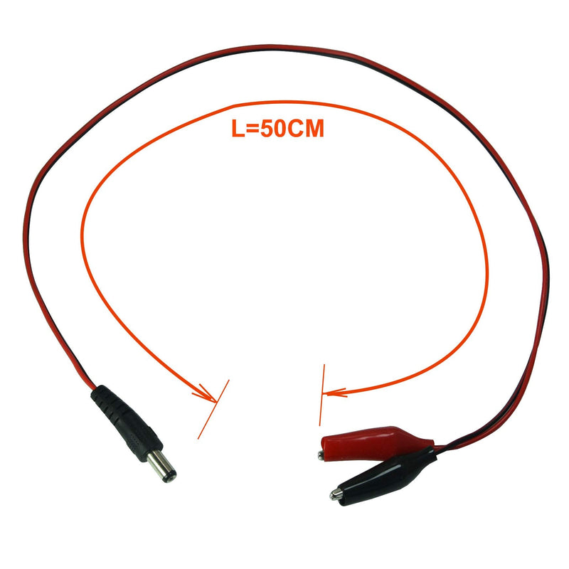 FILSHU 2 PCS 5.5x2.1mm DC Power Plug Male Connector to Dual Alligator Clip Cable 50cm DC MALE