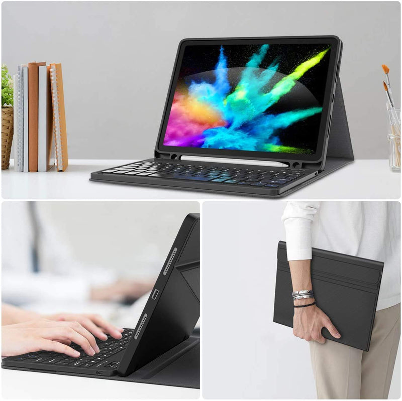 iPad Air 4th Generation Case with Keyboard, iPad Pro 11 Keyboard Case 2018 - Detachable Wireless Keyboard - Pencil Holder - Flip Stand Cover for iPad Pro 11 1st Gen/iPad Air 4 10.9 Inch 2020, Black Air 4 10.9"2020/11" 2018