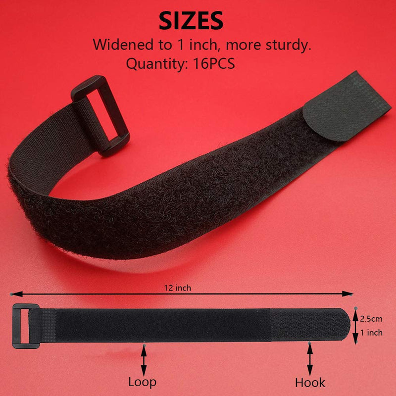 [16 Pack] Cable Straps 12 inch, Reusable Fastening Cable Ties Set, Adjustable Multipurpose Hook and Loop Securing Cinch Straps for Cord Management (1 inch Wide) by Tangser 1'' x 12 '' - 16 pcs