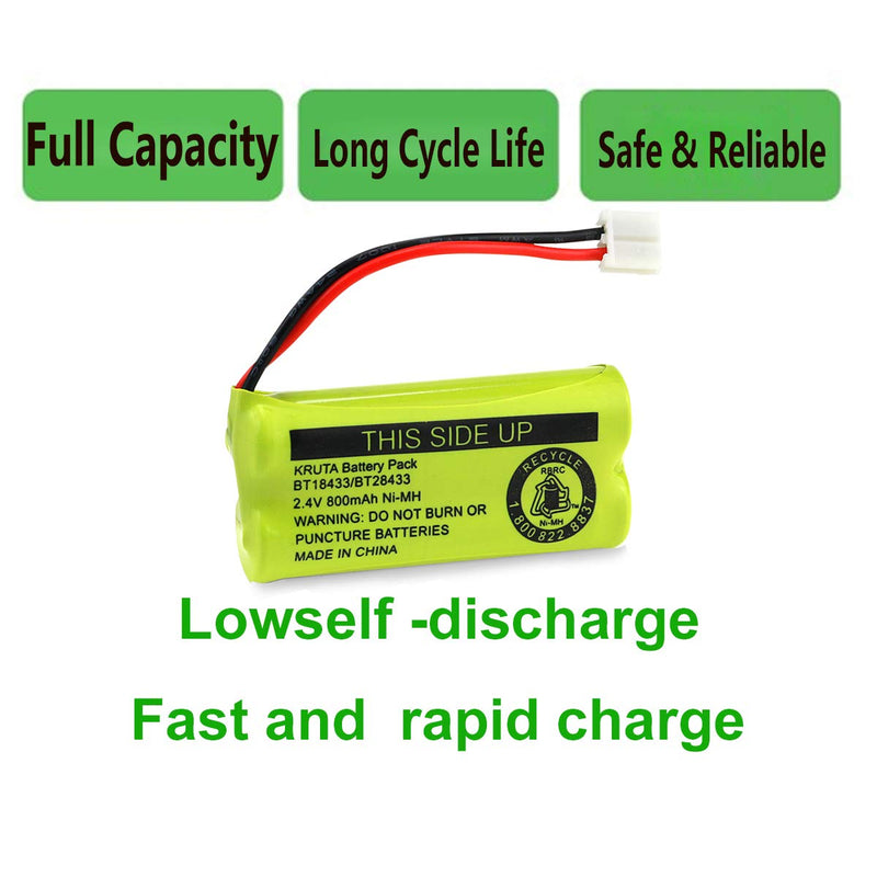 KRUTA 2.4V Rechargeable Battery Compatible with Cordless Phones BT18433 BT184342 BT28433 BT284342 BT-8300 BATT-6010 BT1011 BT1018 BT1022 BT1031 89-1326-00-00/89-1330-01-00/CPH-515D Pack 2