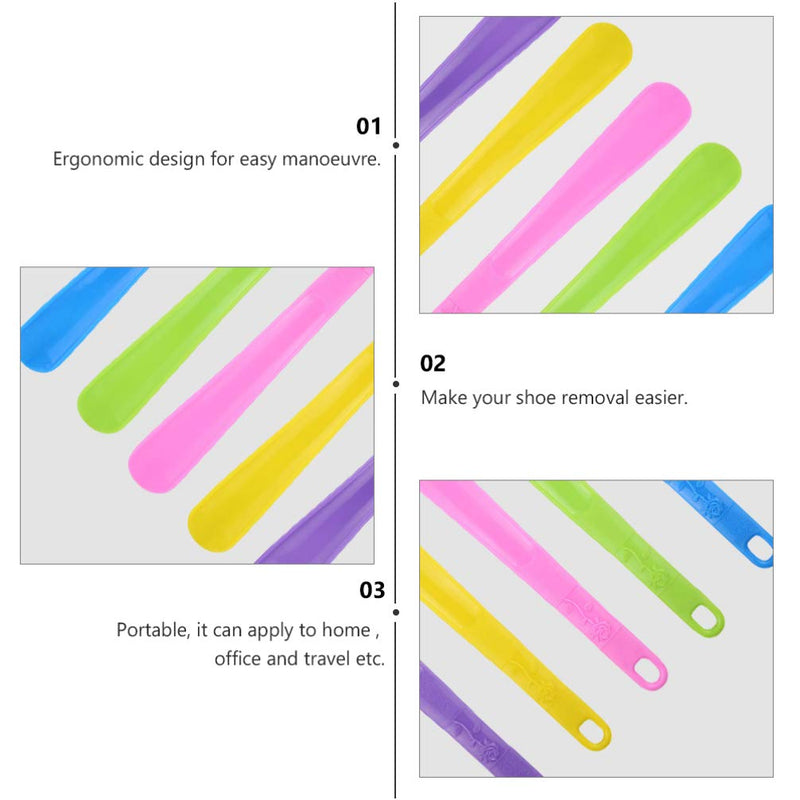 HEALLILY 5Pcs Shoe Helper Plastic Shoe Horn Shoe Lifting Helper for Men Women Seniors Pregnancy Elderly Home Travel Use (5 Colors)