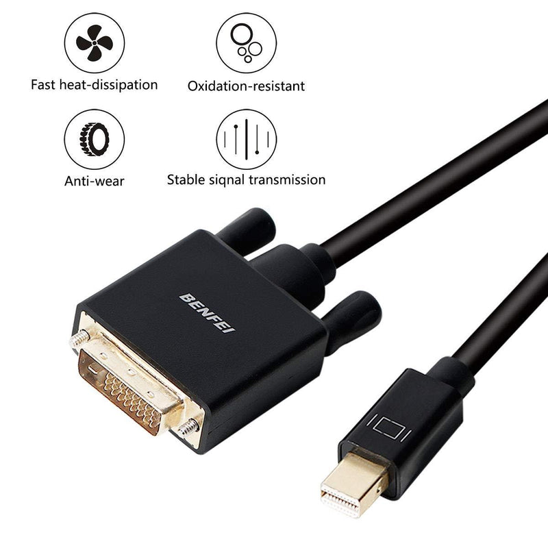 Mini DisplayPort to DVI Cable, Benfei Mini DisplayPort to DVI 6 Feet Cable (Thunderbolt 2 Compatible) with MacBook Air/Pro, Surface Pro/Dock, Monitor, Projector 1 PACK