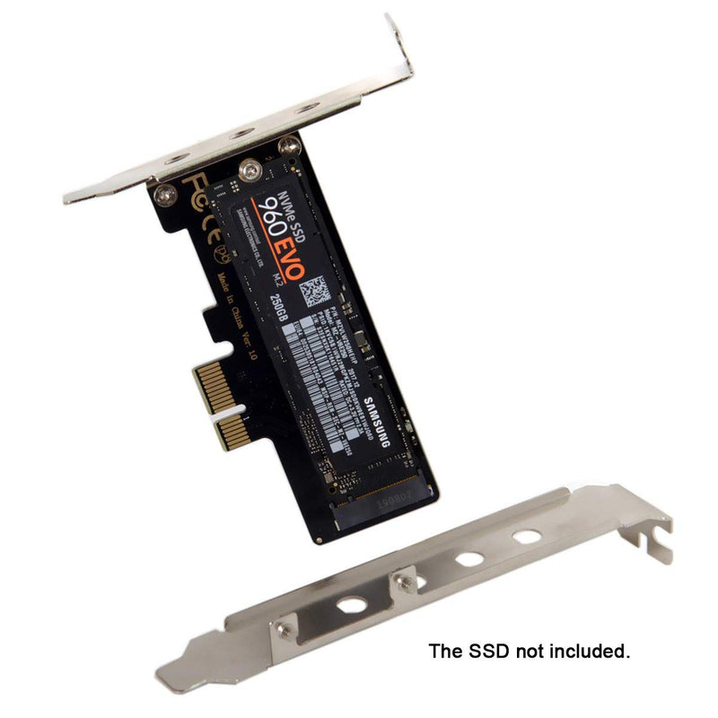 Cablecc Low Profile PCI-E 3.0 x4 Lane to M.2 NGFF M-Key SSD Nvme AHCI PCI Express Adapter Card Black 1X NVME to PCI-E 1X