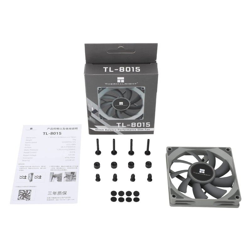 Thermalright TL-8015 CPU Fan High Performance Cooler Fan 2200RPM,Low Noise 23.3dBA,4-PIN PWM Cooling Fan(80mm, Gray)