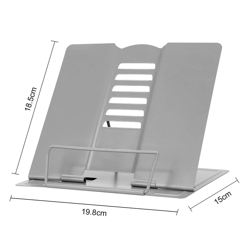 Book Stand Reading Adjustable Standing Foldable Tray and Page Paper Rest Holder Document, Cookbook, Textbooks, Music Books Metal Stand for Office Home Student Grey