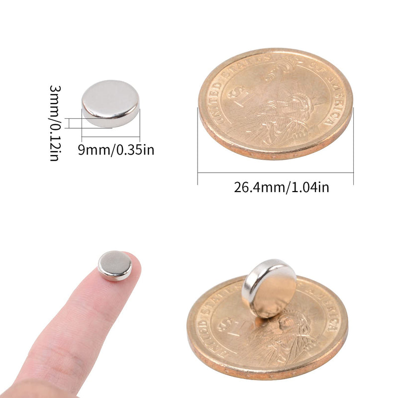MIN CI 100 Pcs Super Strong Neodymium Disc Magnets, 9mm x 3mm Small Magnets for Dry Erase Board Whiteboard Office Fridge Crafts, Mini Round Rare Earth Magnets for DIY Building Scientific Models 9mm*3mm