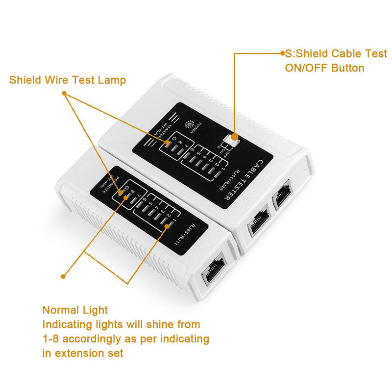 RJ45 Cable Tester Network Cable Tester Ethernet Wire Test Tool for LAN Phone RJ45 RJ11 RJ12 Cat5 Cat5e Cat6 Cat6a Cat7 UTP/Shield Cable 1