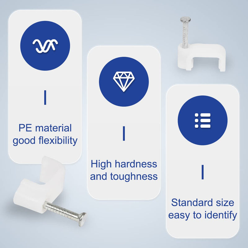 230Pcs Square Shape Cable Clips with Nails,White Wire Tacks with Nails,Cable Holder,Cable Management for Ethernet Cable Coaxial Cable,TV Wire Cable,Telephone Cable,Print Cable Square Cable Clips-230pcs