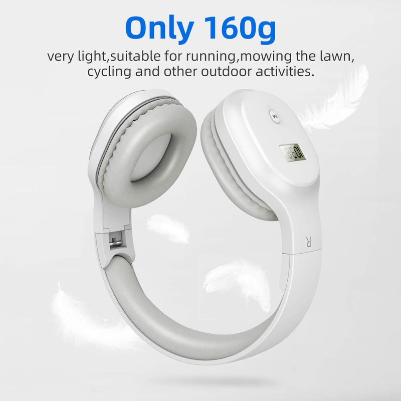 Rechargeable and Portable Personal FM Radio Headphones with Best Reception, Walkman Wireless Headset FM Radio Ear Muffs for Jogging, Mowing, Cycling, Meeting FM Receiver white