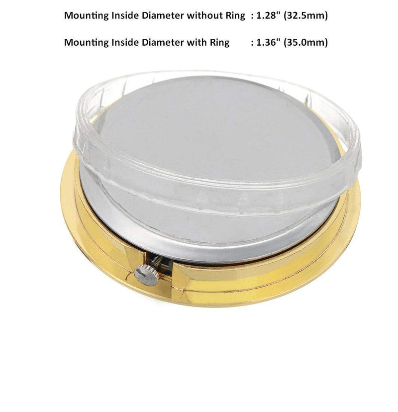 ShoppeWatch Mini Clock Insert Quartz Movement Round 1 7/16 (35mm) Miniature Clock Fit Up White Dial Gold Tone Bezel Arabic Numerals CK094GD