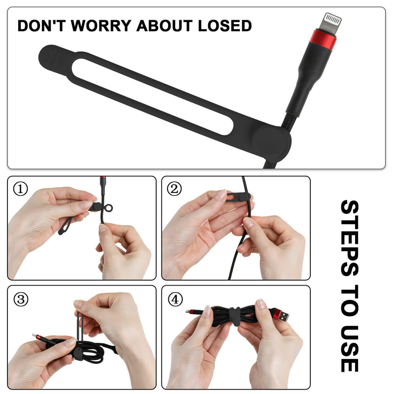 Nearockle 16Pcs Silicone Cable Straps Wire Organizer for Earphone, Phone Charger, Mouse, Audio, Computer, Reusable Fastening Cable Ties Cord Organizer in Home, Office, Kitchen, School(Black) Black