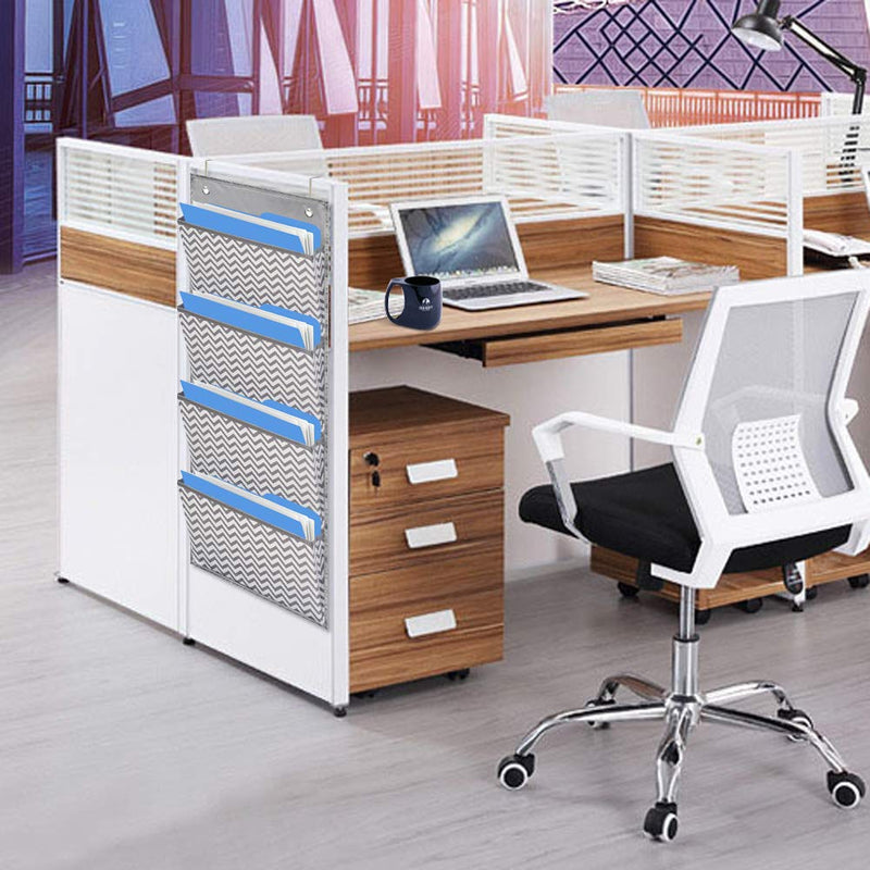Eamay Wall Mount/Over Door File Hanging Storage Organizer - 4 Large Office Supplies File Document Organizer Holder for Office Supplies, School, Classroom, Office or Home Use, Wave Pattern 4 Pocket - Wave Pattern