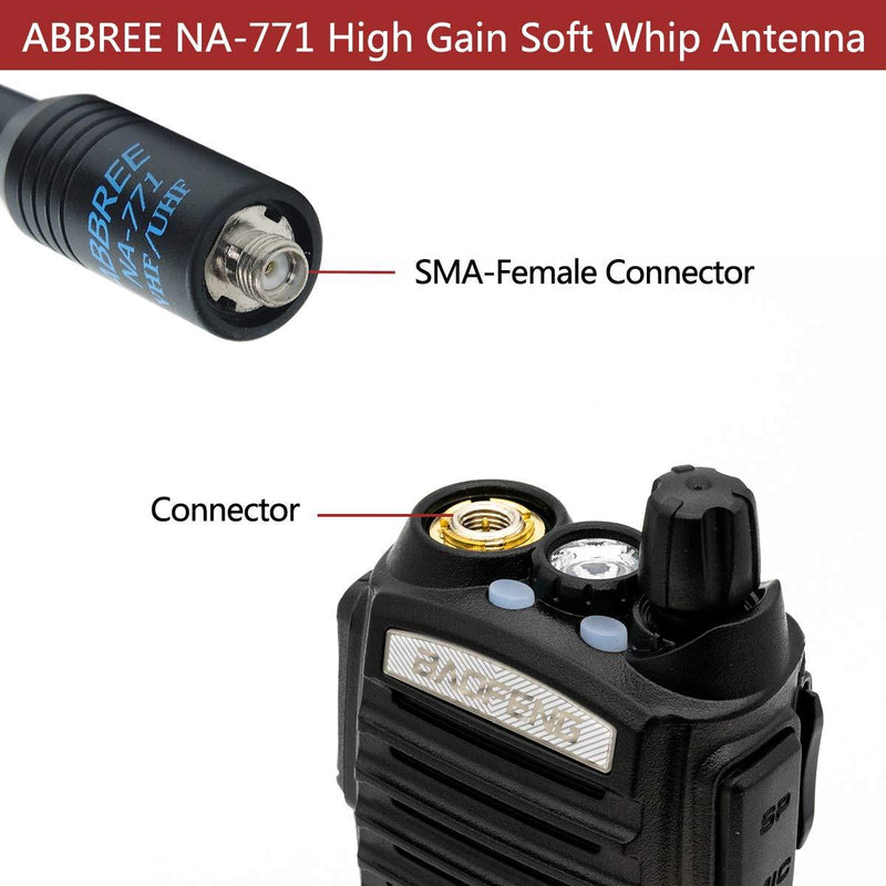 ABBREE NA-771 14.96Inch SMA-Female Dual Band VHF/UHF High Gain Soft Whip Antenna for Baofeng UV-5R BF-F8HP BF-888S Kenwood TYT Two Way Radio Handheld Antenna NA-771 14.96â€œ VHF/UHF