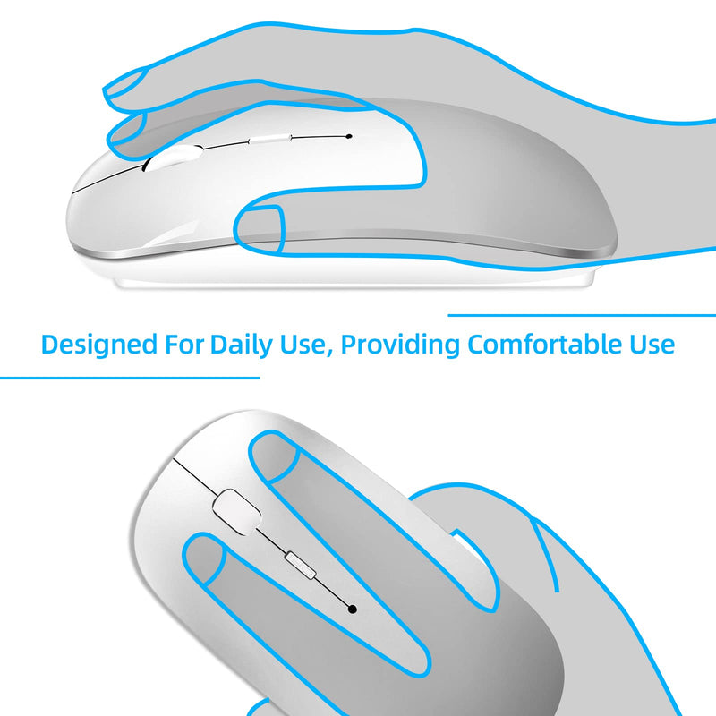Wireless Mouse for Laptop, Bluetooth Mouse for MacBook Pro/Air/Mac/iPad/Chromebook/Computer -Rechargeale Dual Mode(USB 2.4Ghz + Bluetooth 5.2) Silent Cordless Mouse with USB C Adapter Silver