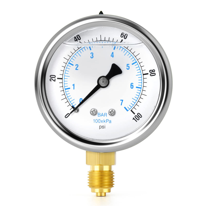 ERGAOBOY 0-7 Bar Stainless Steel 1/4" BSP 2.5" Inch FACE DIAL Liquid Filled Pressure Gauge WOG Water Oil Gas Lower Mount Lower Mount