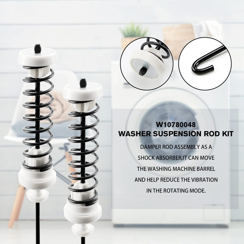 Funmit Updated W10780048 Washer Suspension Rod Kit - Compatible with Whirlpool Kenmore Amana Maytag Washing Machine - Length in 23.6" (Package Includes 4 Suspension Rods and Ball Cups)