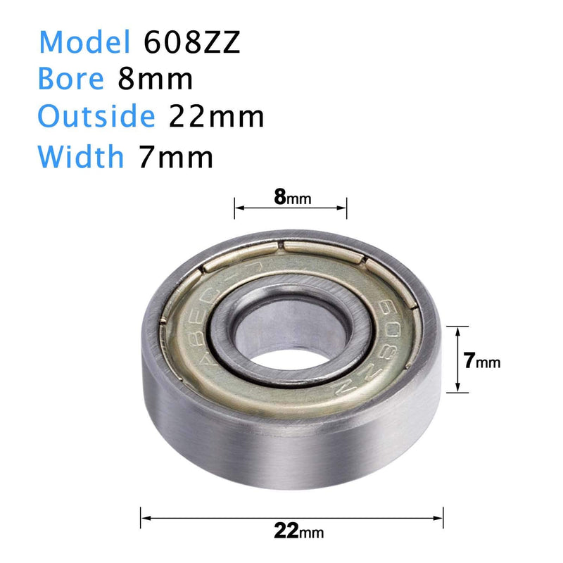 Donepart 608ZZ Bearings Skateboard Bearing C3 High Speed 8mmx22mmx7mm Bearings for Skateboards, Electric Motor, Wheels, Scooters, Longboard, 3D Printer, Spinners (10 Pack) 10