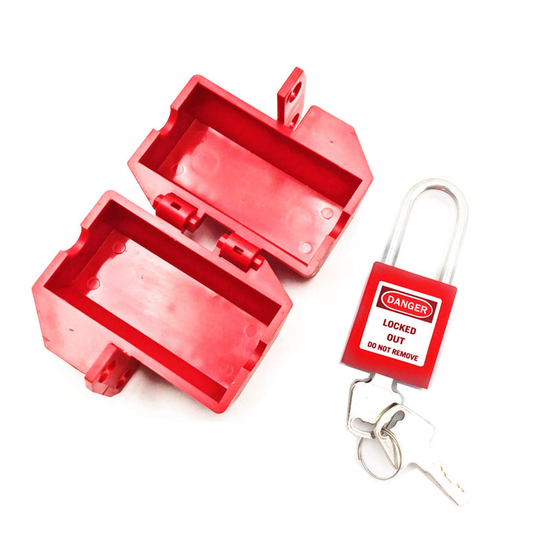 SAFBY Plug Lockout for 110 Volt Plugs, with Red Safety Padlock and Tag, Standard