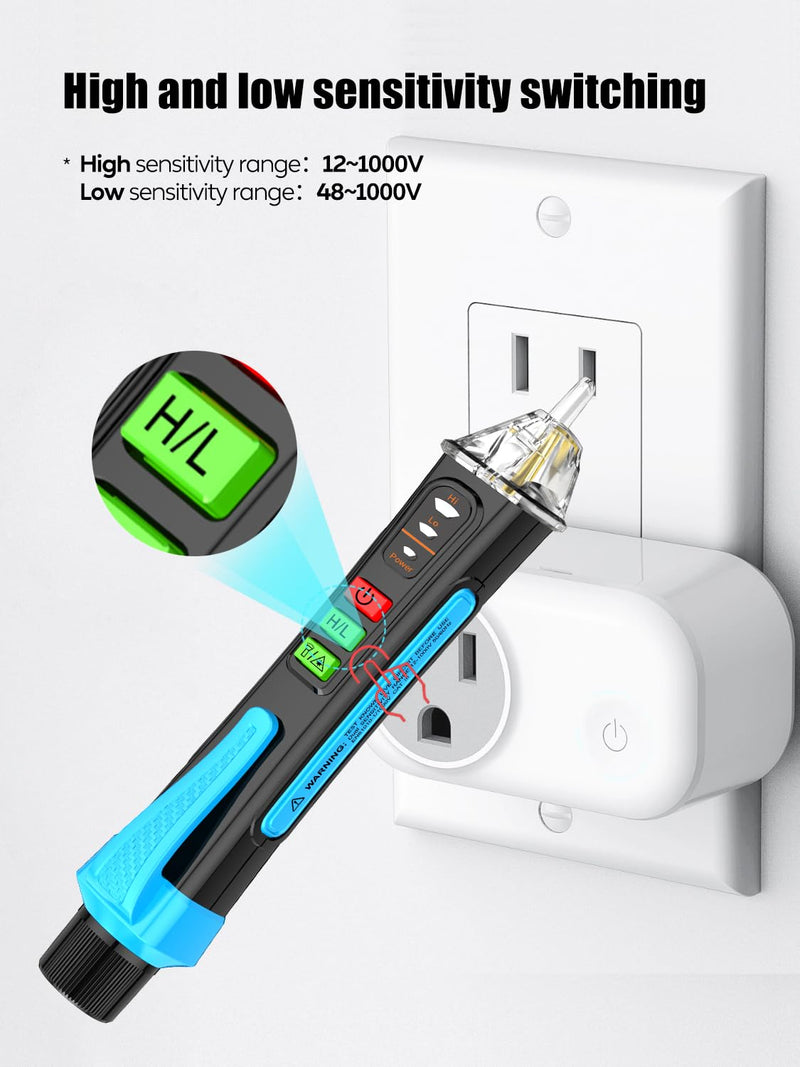 Aicevoos A1 Voltage Tester Non-Contact/Current Tester Non-Contact Range AC 12-1000V/48V-1000V, Live/Null Wire Tester, Electrical Tester with Flashlight, Summer Alarm Blue